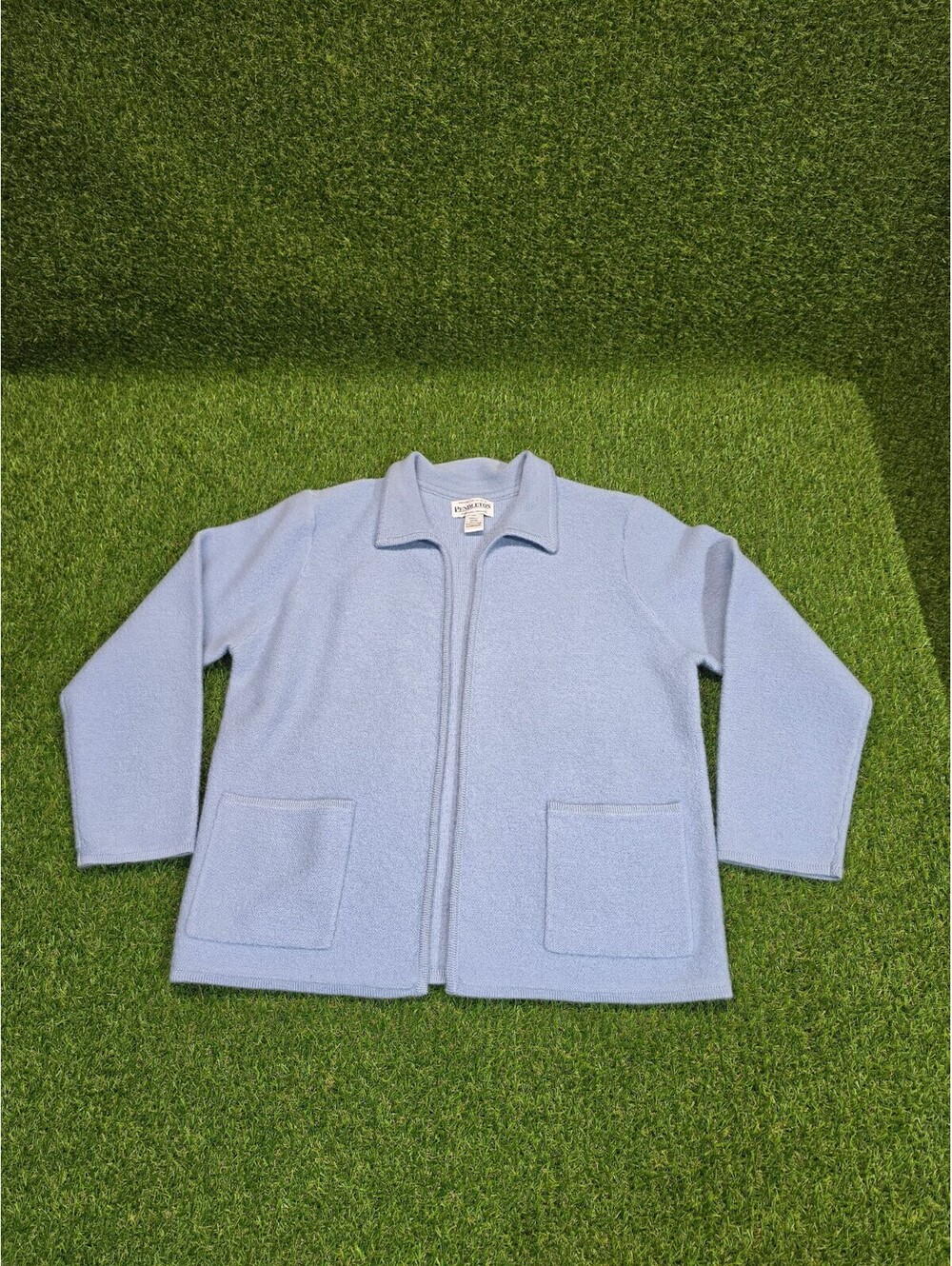 Pendleton Women's Light Blue Wool Zip-Up Cardigan Jacket, XL